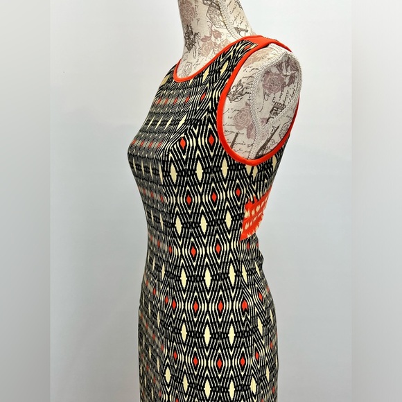 MUSETTE Black and orange tribal print open back midi dress size 6. - Picture 2 of 12